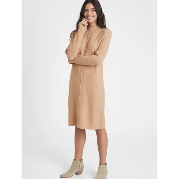 Banana Republic Dresses & Skirts - BANANA REPUBLIC Wool Blend Cool Beige Mock Neck Long Sleeve Sweater Dress XS